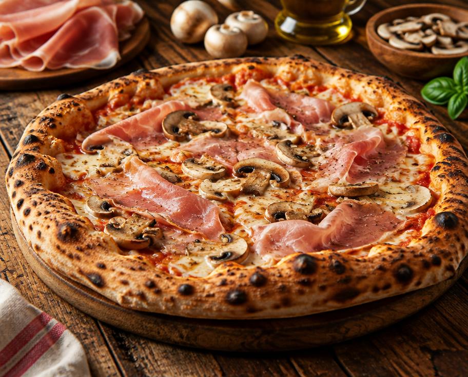 Prosciutto e Funghi pizza